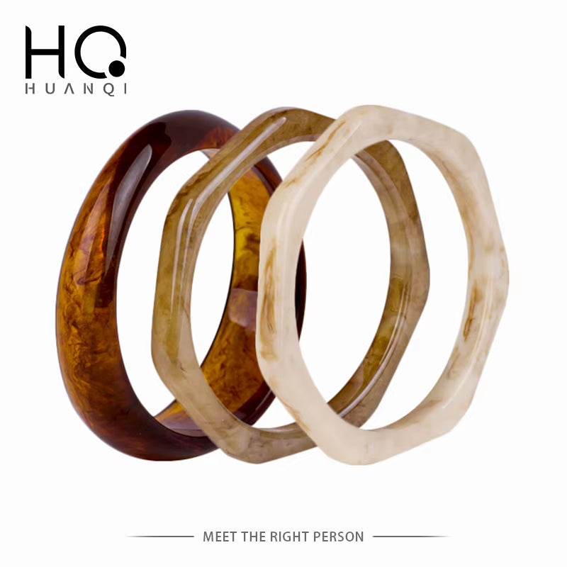 HUANZHI Vintage Resin Acrylic Geometric Irregular Square Quadrilateral Bangle Simple Style Bracelet for Women 2021 New Jewelery