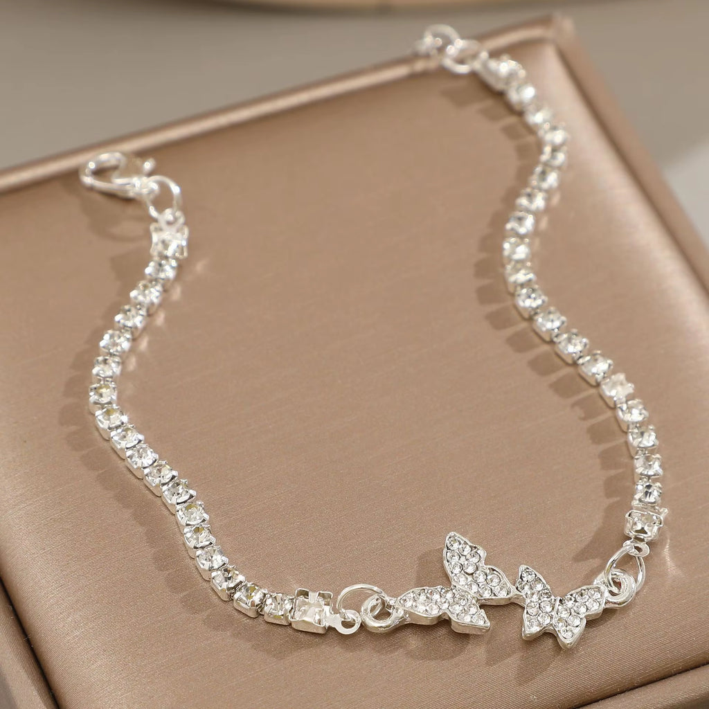 925 Sterling Silver Butterfly Bracelet for Women Fashion Luxury Rhinestone Charm Bracelets Versatile Bling Jewelery Party Gifts