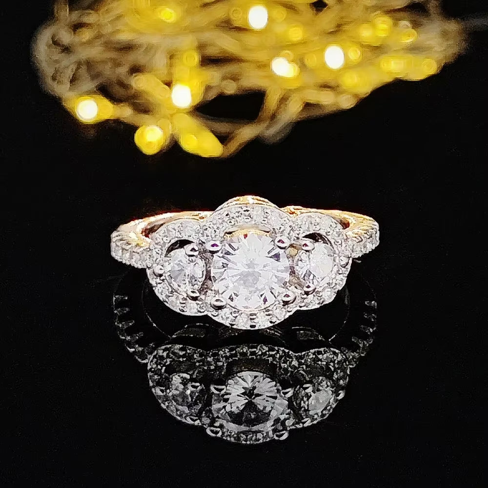 Original Silver Color Designer Rings Three Stones Engagement Ring for Women Luxury Christmas Gift Anel Jewelery R1406