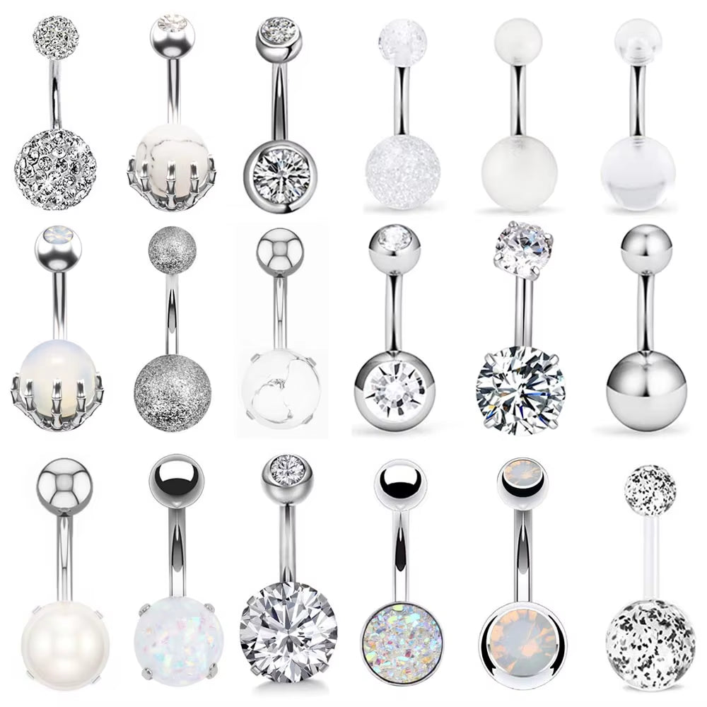 1Pc 14G Belly Button Ring Navel Nombril Piercing Surgical Steel Ear Rings CZ Body Piercing Jewelry 10 Mm Bar for Women Piercing