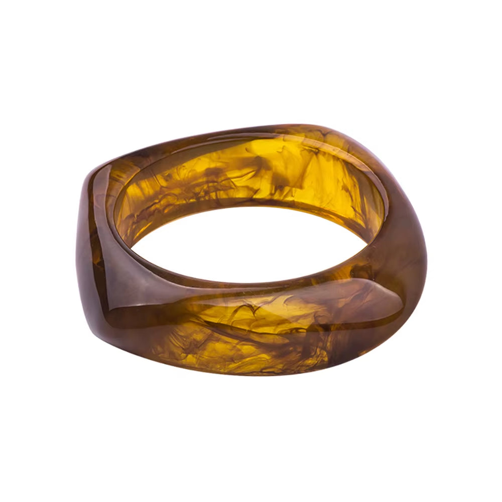 HUANZHI Vintage Resin Acrylic Geometric Irregular Square Quadrilateral Bangle Simple Style Bracelet for Women 2021 New Jewelery