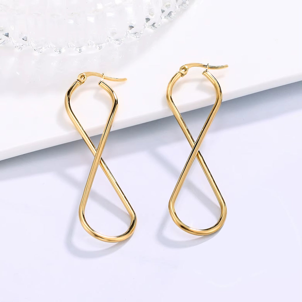 European and American Fashion Drop Earrings Unlimited Geometric Number 8 Hoop Ear Rings Golden Woman'S Retro Earrings Party Gift