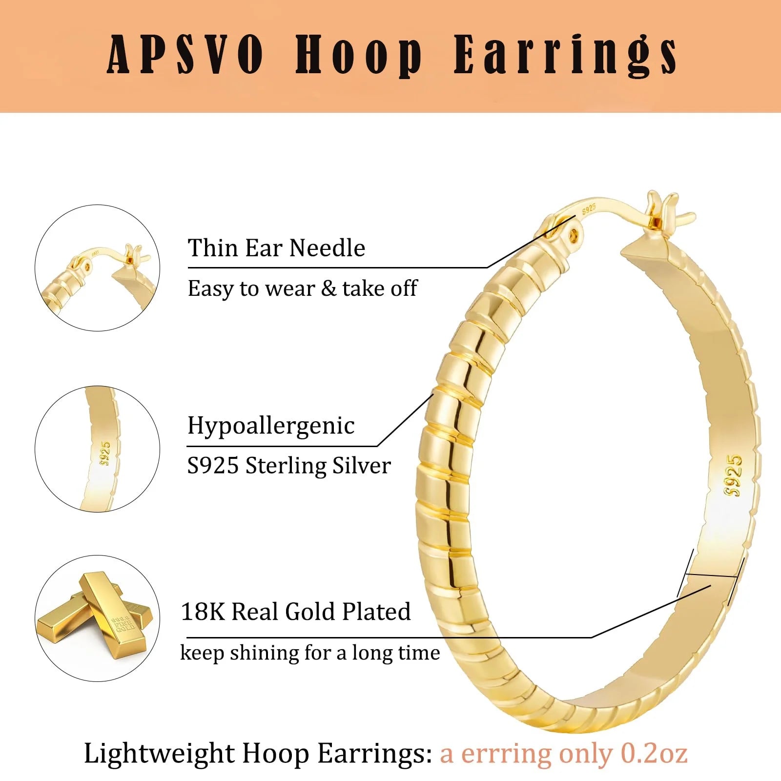 2 Pairs 18K Gold Plated Hoop Earrings for Women Big Large Extra Chunky Post Hypoallergenic Earrings Set Birthday Valentines Day Jewelry Gifts Her Mom Girlfriend Lady Female Adults Ideas 30/40MM