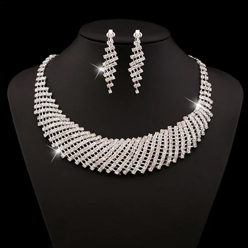 Luxurious Wedding Jewelry Sets for Bridal Bridesmaid Jewelery Drop Earring Necklace Austria Crystal Wholesale Gift