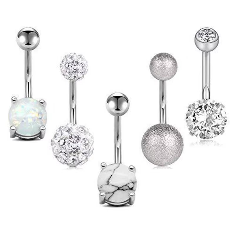 1Pc 14G Belly Button Ring Navel Nombril Piercing Surgical Steel Ear Rings CZ Body Piercing Jewelry 10 Mm Bar for Women Piercing