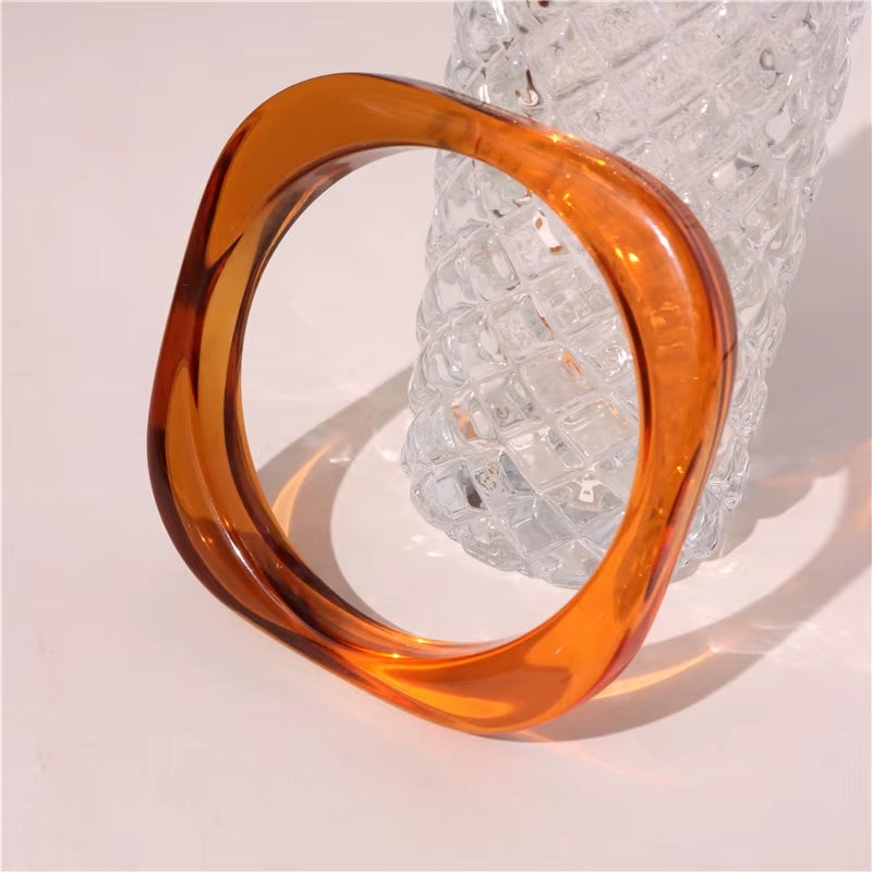 HUANZHI Vintage Resin Acrylic Geometric Irregular Square Quadrilateral Bangle Simple Style Bracelet for Women 2021 New Jewelery