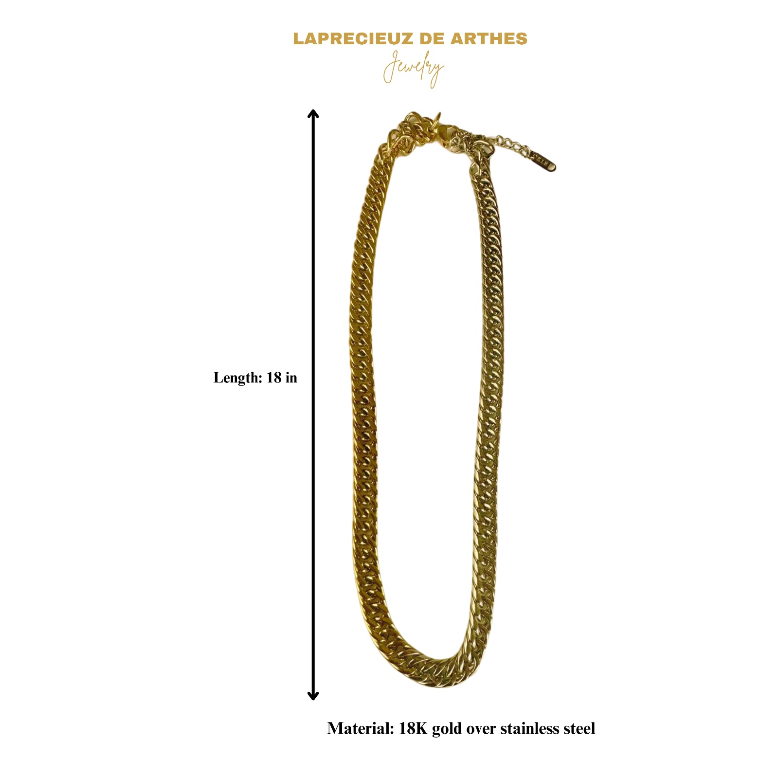 18K PVD Real Silver Gold Plated Chunky Cuban Chain Necklace for Women Waterproof
