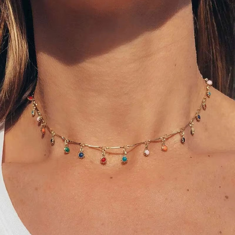Fashion Simple Candy Color Tassel Necklace for Women Aesthetic All-Match Pendant Jewelry Choker Neck Accessories Gift Chain