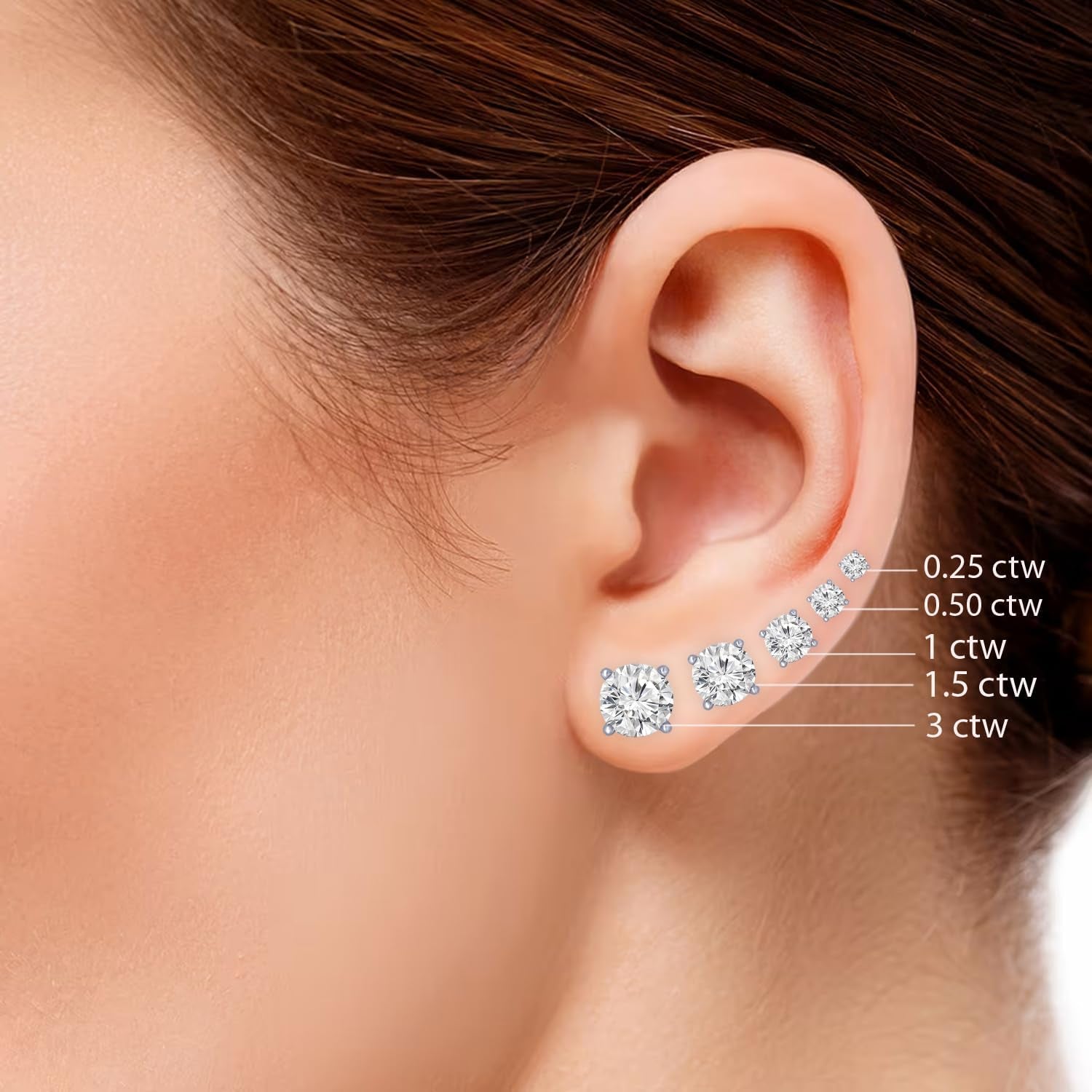 0.5 to 4 Carat Natural round Brilliant Solitaire Diamond Stud Earrings for Women 4 Prong Screw Back (I-J Color I1 Clarity)