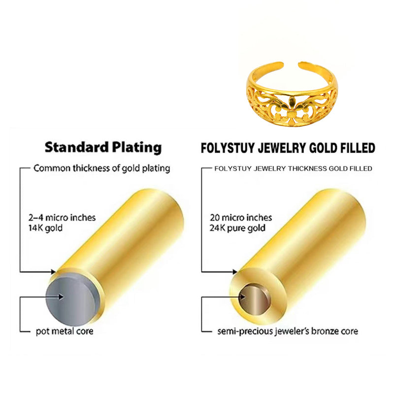 24K Gold Jewelry,Adjustable Flowers Ring Gold Sterling Jewelry for Women