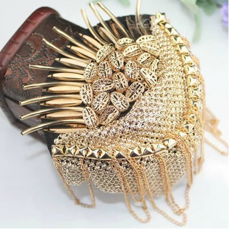 Handmade Golden Silver Epaulette Jewelery Tassel Big Shoulder Brooch Golden Epaulettes Patch Blazer Accessories, Pin