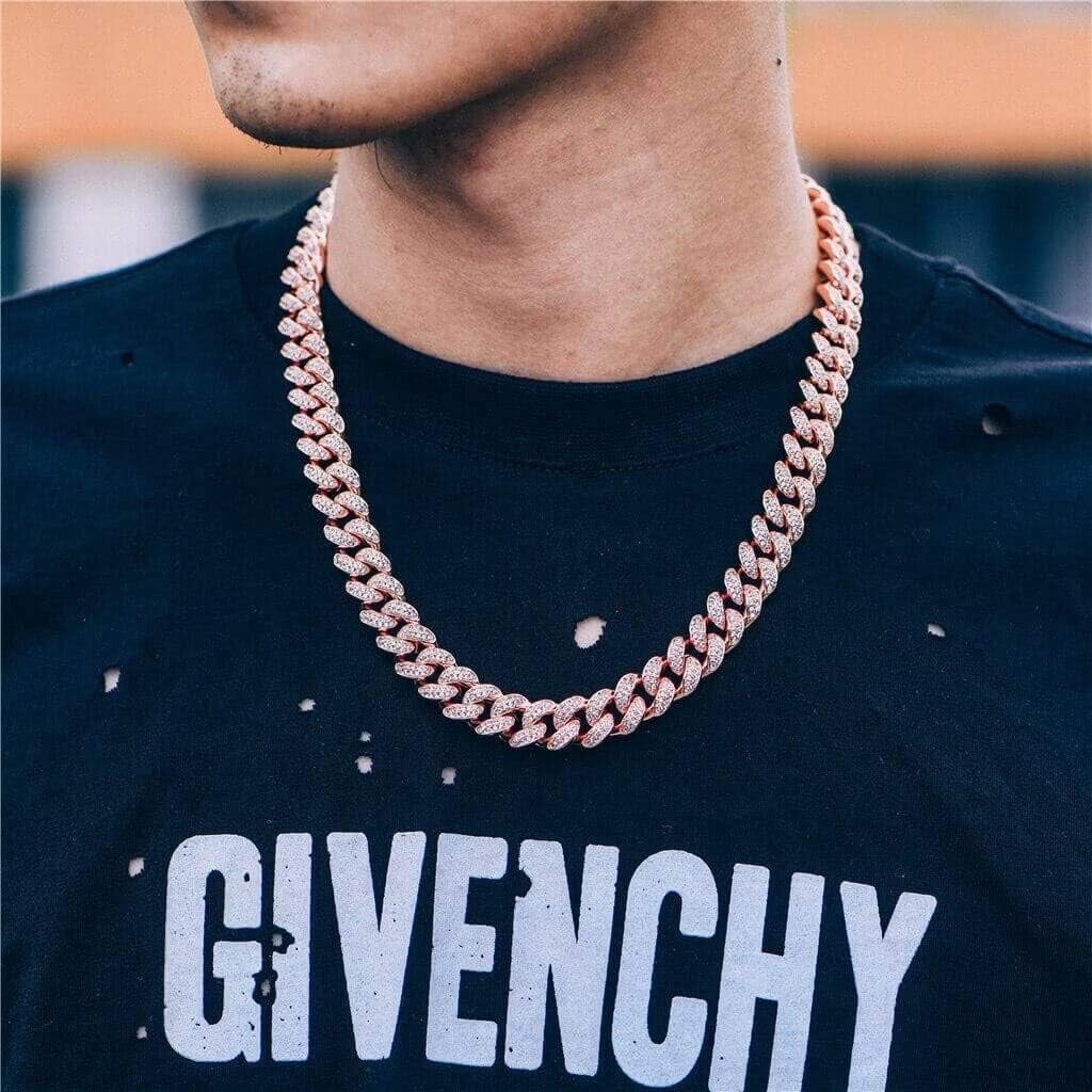 Hip Hop Iced Out Miami Cuban Link Chain Necklace or Bracelet for Men Women, Real 18K Gold/White Gold Plated Diamond CZ Jewelry