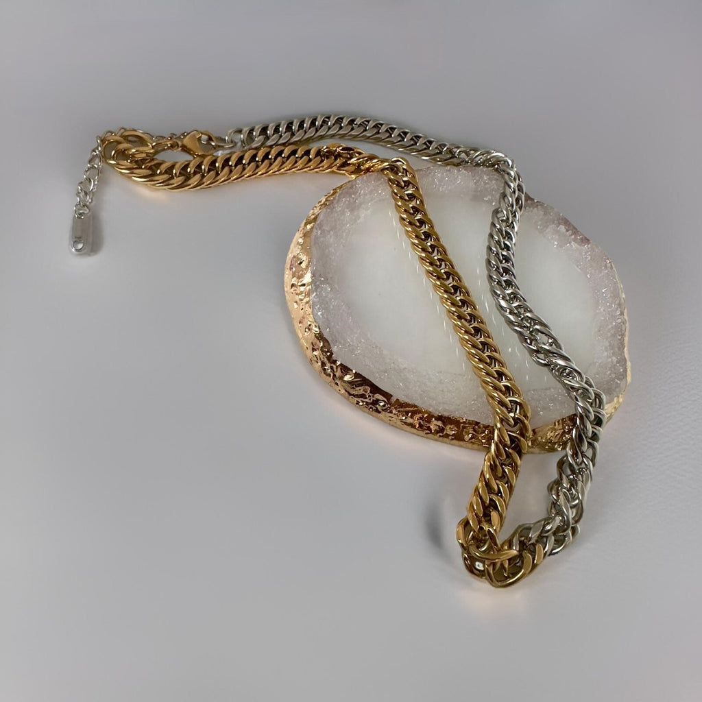 18K PVD Real Silver Gold Plated Chunky Cuban Chain Necklace for Women Waterproof