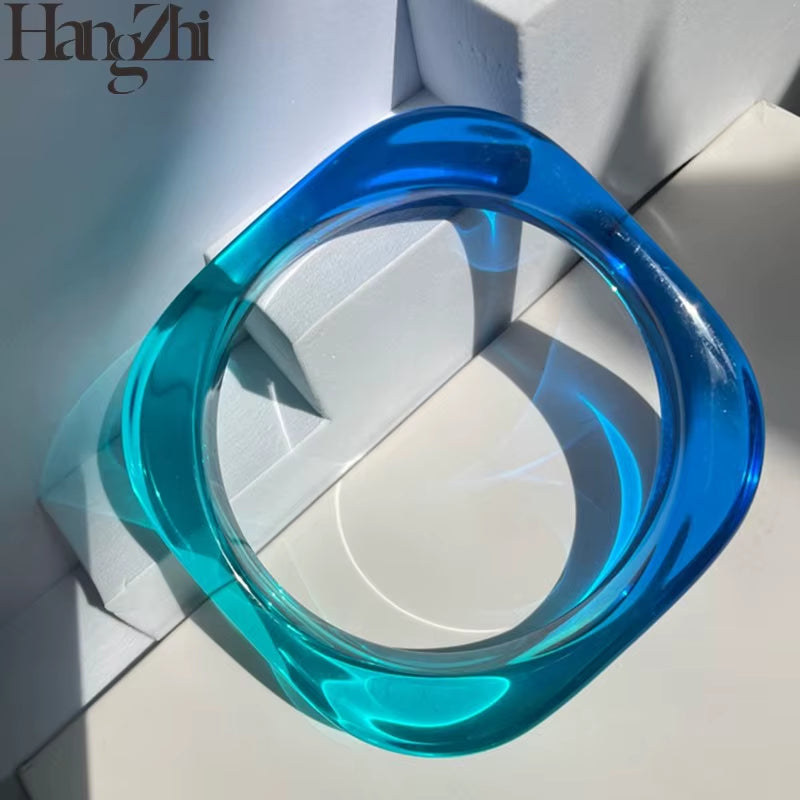 HUANZHI Vintage Resin Acrylic Geometric Irregular Square Quadrilateral Bangle Simple Style Bracelet for Women 2021 New Jewelery