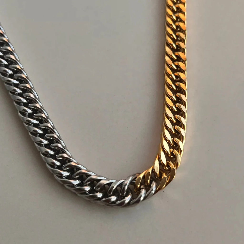 18K PVD Real Silver Gold Plated Chunky Cuban Chain Necklace for Women Waterproof
