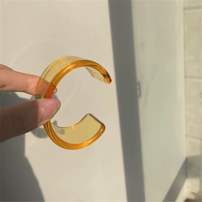 HUANZHI Vintage Resin Acrylic Geometric Irregular Square Quadrilateral Bangle Simple Style Bracelet for Women 2021 New Jewelery