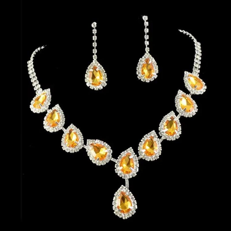 Luxurious Wedding Jewelry Sets for Bridal Bridesmaid Jewelery Drop Earring Necklace Austria Crystal Wholesale Gift