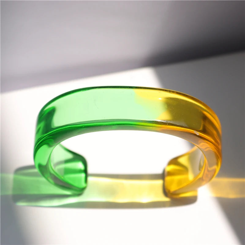 HUANZHI Vintage Resin Acrylic Geometric Irregular Square Quadrilateral Bangle Simple Style Bracelet for Women 2021 New Jewelery