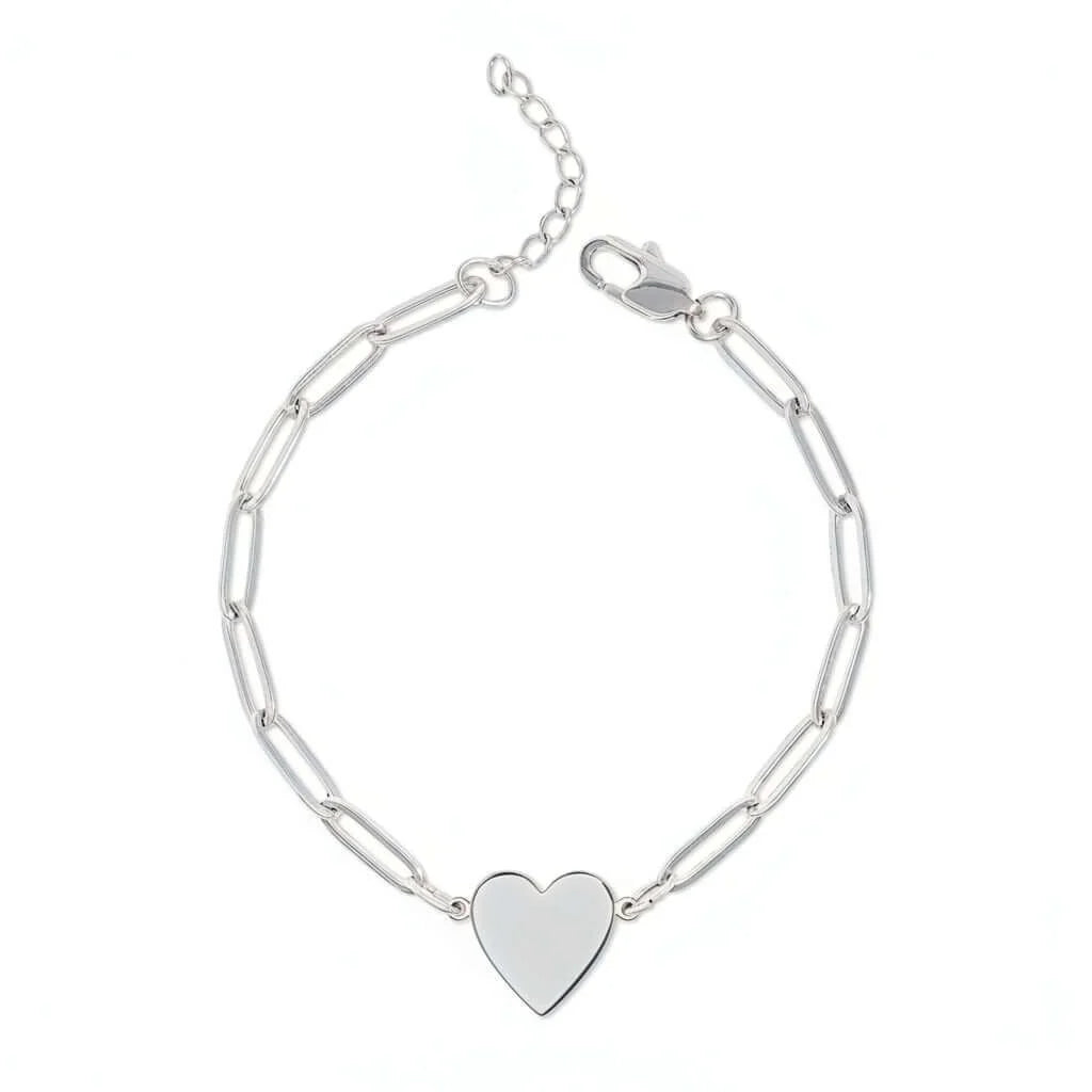 Engraved Paperclip Heart Bracelet – Engraved Heart Charm Chain