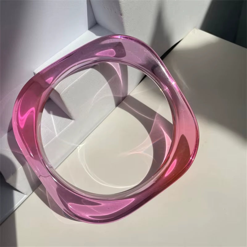 HUANZHI Vintage Resin Acrylic Geometric Irregular Square Quadrilateral Bangle Simple Style Bracelet for Women 2021 New Jewelery