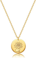 Birth Flower Necklace 18K Gold Custom Floral Pendant Necklaces Dainty Birth Month Flower Disc Hand Stamped Necklace Personalized Jewelry Birthday Gift