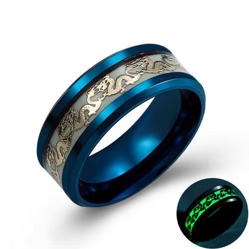 Luminous Dragon Rings for Men Black Gold Blue Color Stainless Steel Women Rings Trendy Glow in the Dark Male Band Ring Jewelry