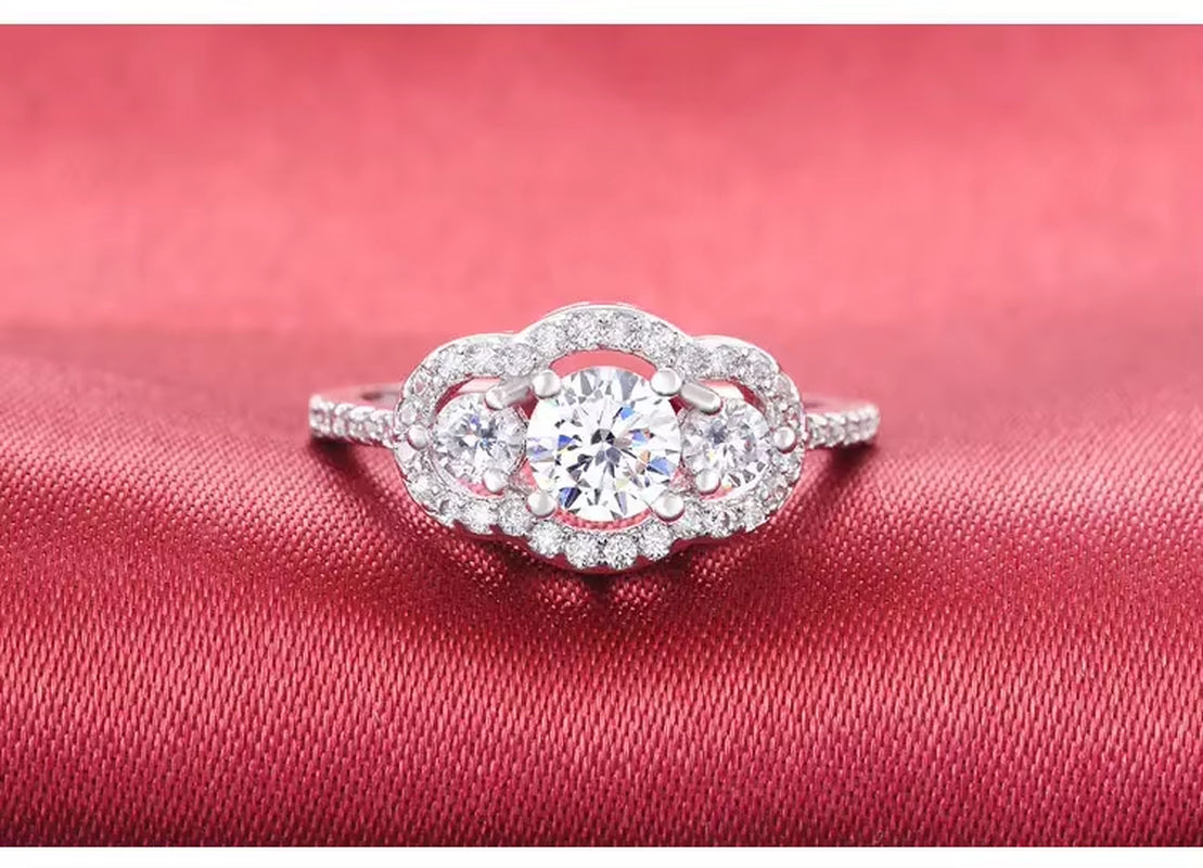 Original Silver Color Designer Rings Three Stones Engagement Ring for Women Luxury Christmas Gift Anel Jewelery R1406