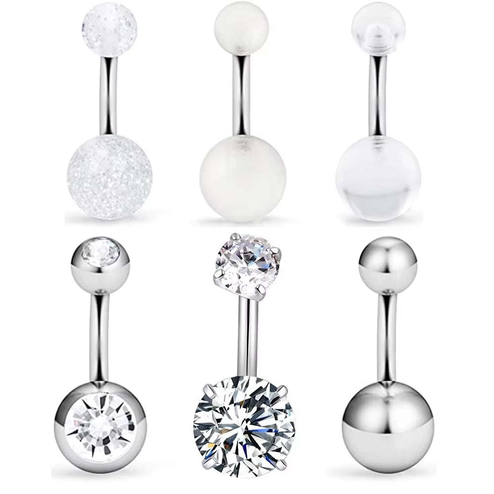 1Pc 14G Belly Button Ring Navel Nombril Piercing Surgical Steel Ear Rings CZ Body Piercing Jewelry 10 Mm Bar for Women Piercing