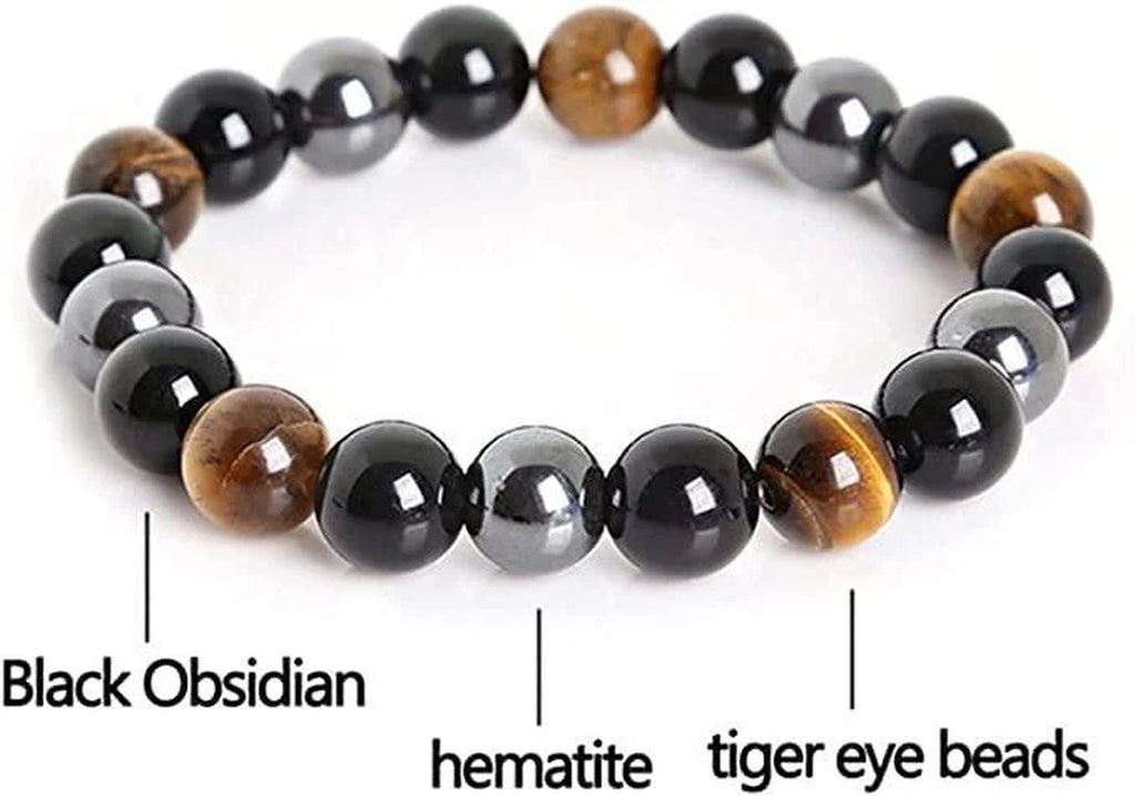 Black Obsidian Hematite Triple Protection Bracelet Blue Tiger Eye Beads Bracelets Lava Stone Bracelets for Men and Women 10MM or 8MM