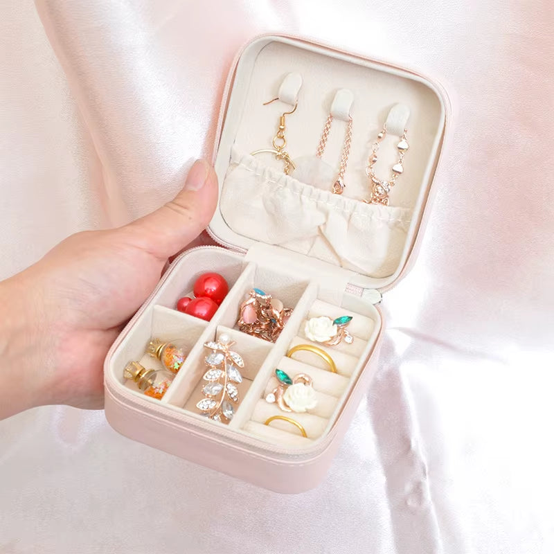 Portable Travel Mini Jewelry Box Leather Jewelery Ring Organizer Case Storage Gift Box Girls Women