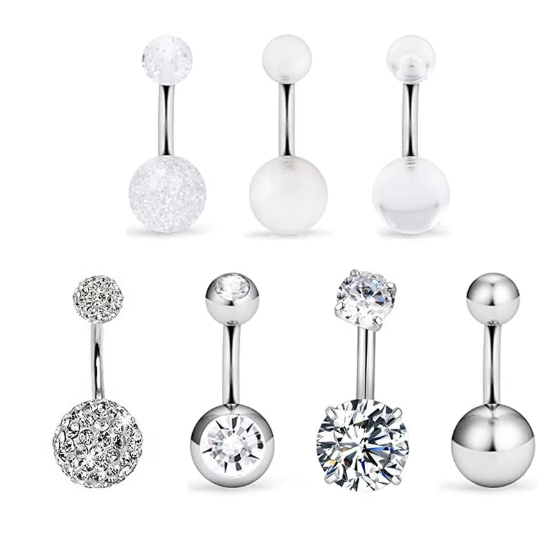 1Pc 14G Belly Button Ring Navel Nombril Piercing Surgical Steel Ear Rings CZ Body Piercing Jewelry 10 Mm Bar for Women Piercing
