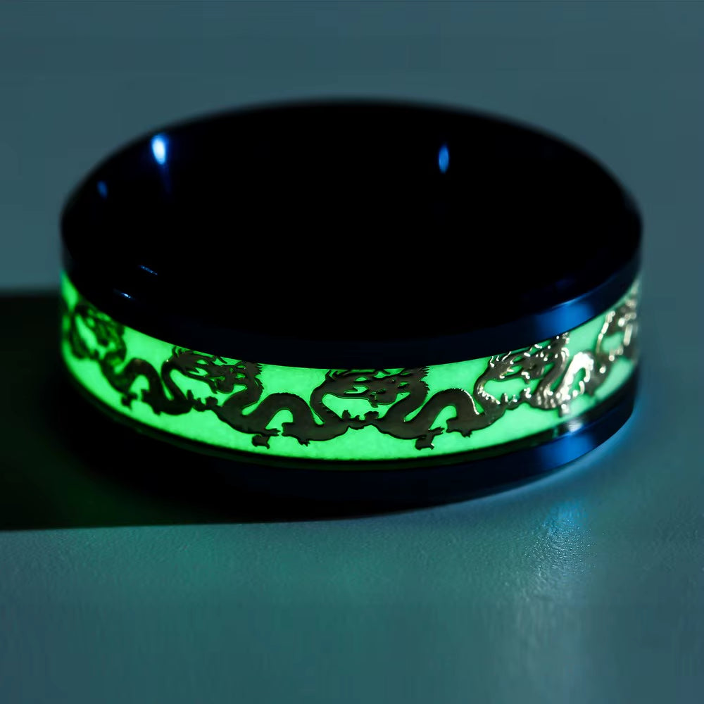 Luminous Dragon Rings for Men Black Gold Blue Color Stainless Steel Women Rings Trendy Glow in the Dark Male Band Ring Jewelry