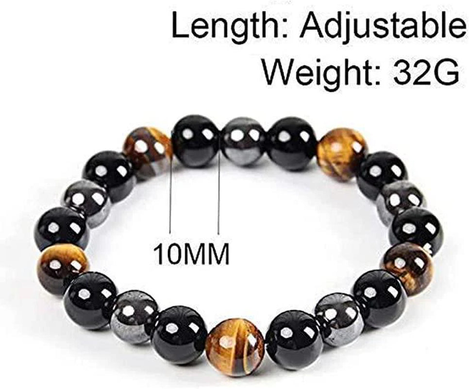 Black Obsidian Hematite Triple Protection Bracelet Blue Tiger Eye Beads Bracelets Lava Stone Bracelets for Men and Women 10MM or 8MM