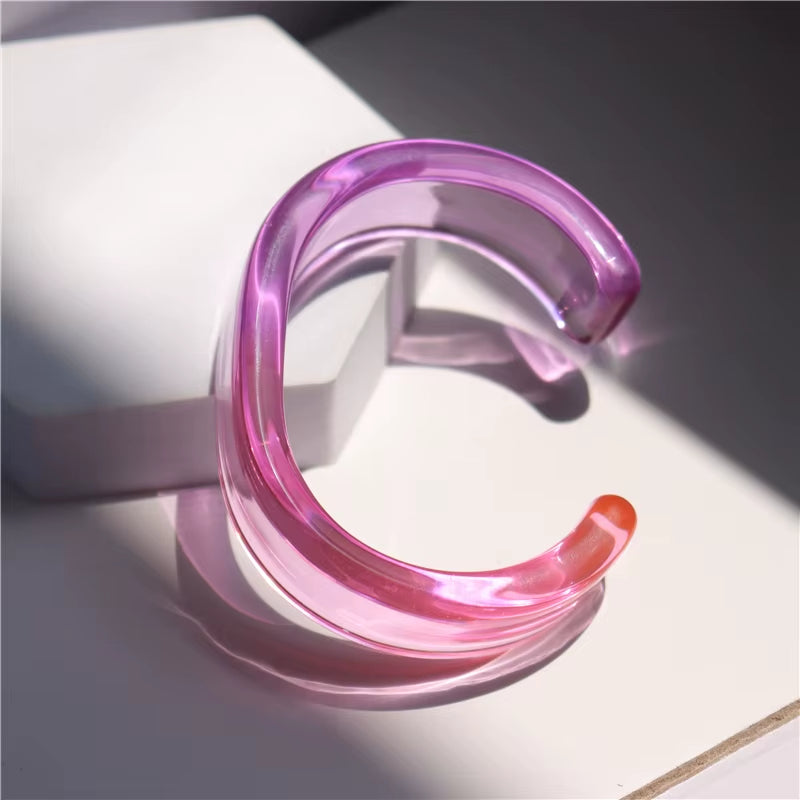 HUANZHI Vintage Resin Acrylic Geometric Irregular Square Quadrilateral Bangle Simple Style Bracelet for Women 2021 New Jewelery