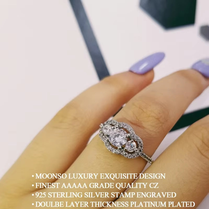 Original Silver Color Designer Rings Three Stones Engagement Ring for Women Luxury Christmas Gift Anel Jewelery R1406