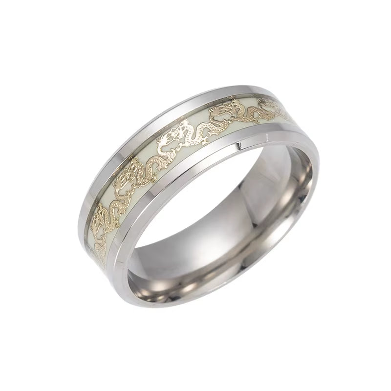 Luminous Dragon Rings for Men Black Gold Blue Color Stainless Steel Women Rings Trendy Glow in the Dark Male Band Ring Jewelry