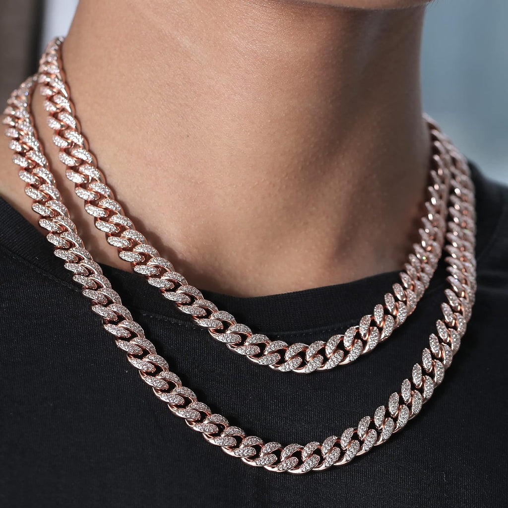 Hip Hop Iced Out Miami Cuban Link Chain Necklace or Bracelet for Men Women, Real 18K Gold/White Gold Plated Diamond CZ Jewelry
