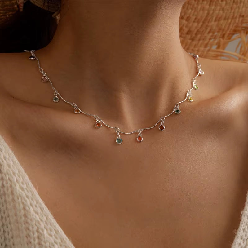 Fashion Simple Candy Color Tassel Necklace for Women Aesthetic All-Match Pendant Jewelry Choker Neck Accessories Gift Chain