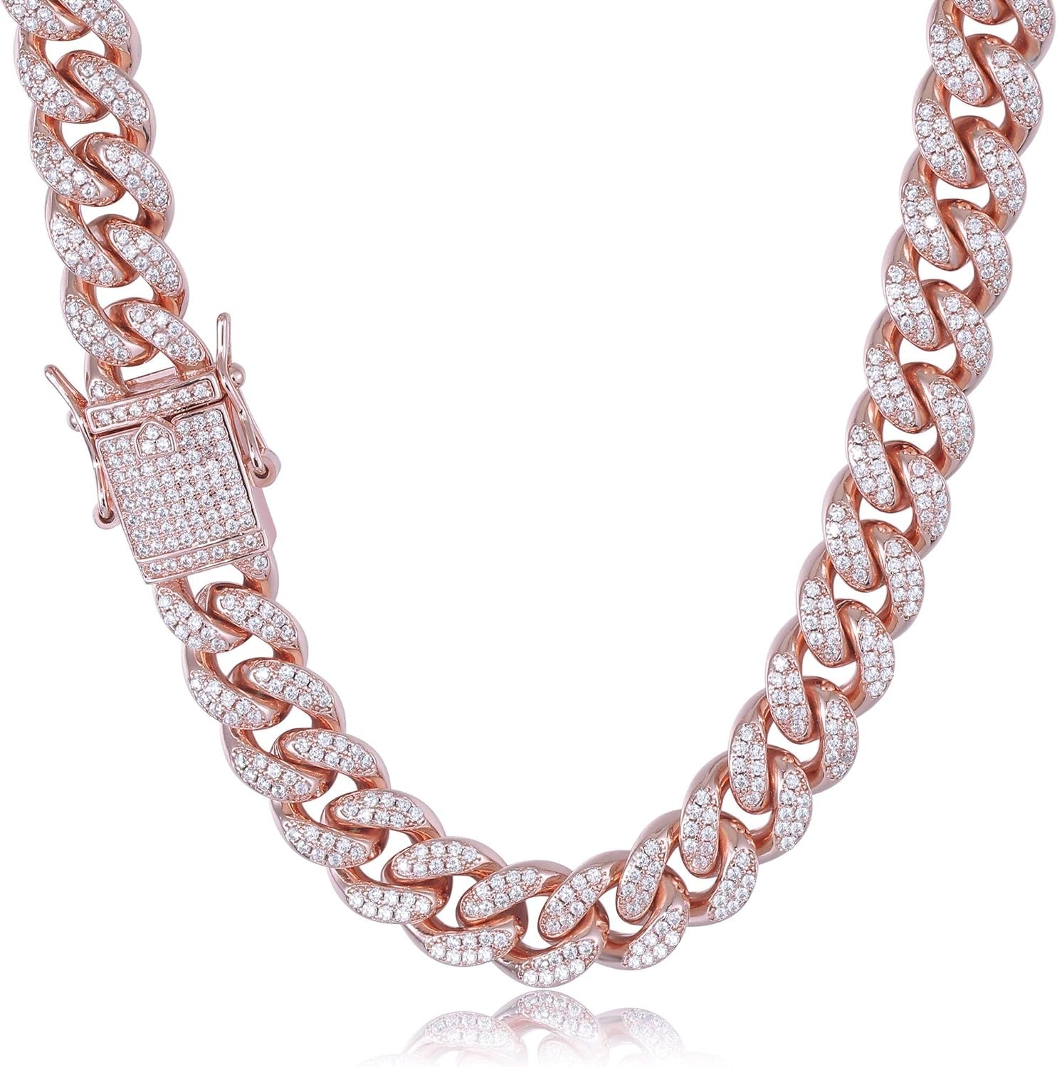 Hip Hop Iced Out Miami Cuban Link Chain Necklace or Bracelet for Men Women, Real 18K Gold/White Gold Plated Diamond CZ Jewelry