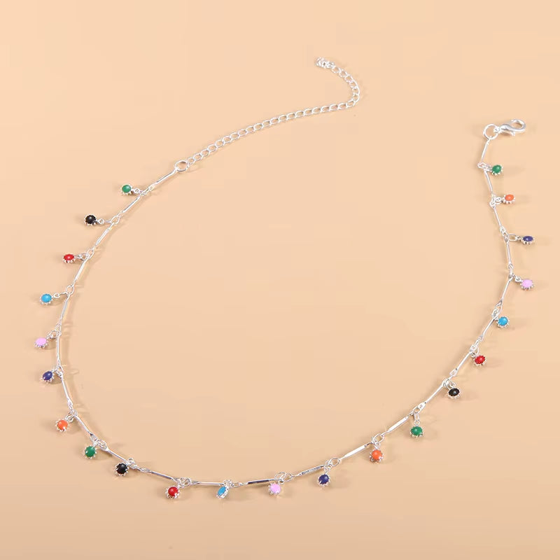 Fashion Simple Candy Color Tassel Necklace for Women Aesthetic All-Match Pendant Jewelry Choker Neck Accessories Gift Chain